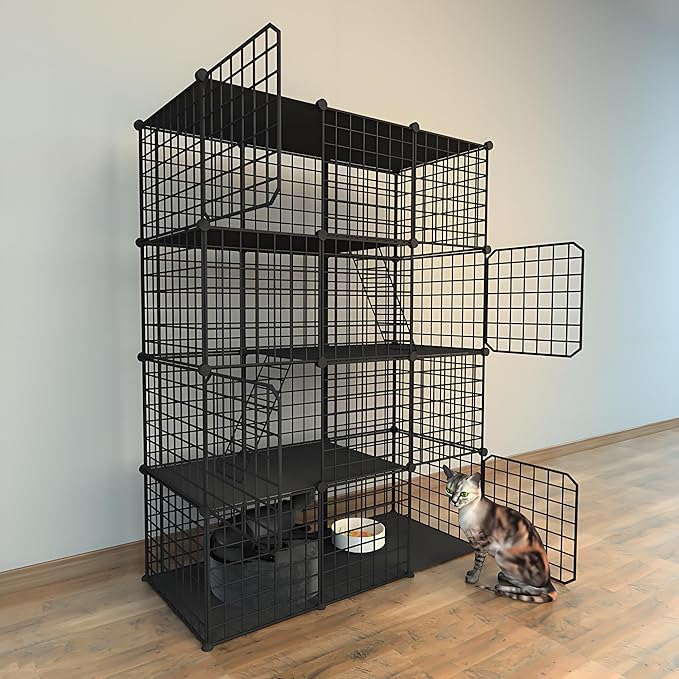 Indoor Cat Cage Enclosure DIY,Cat Playpen Catio Thick Metal Wire Kennels for 1-3 Cats Kitten Cage Detachable Patio Cat Crate（Only Cage）
