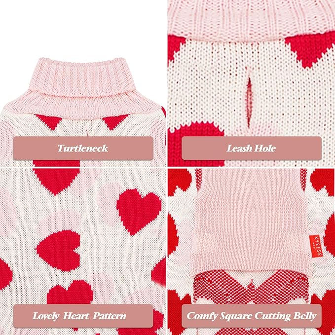 KYEESE Dog Sweater with Leash Hole Dog Sweaters Red Heart Pet Sweater,L
