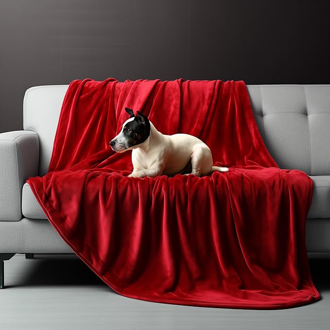 King Size Waterproof Blanket – Spill-Proof, Water-Resistant Flannel Blanket for Bed, Couch, Kids & Pets Protection, Reversible Cozy Design (Passion Red & Midnight Black, 90x108)