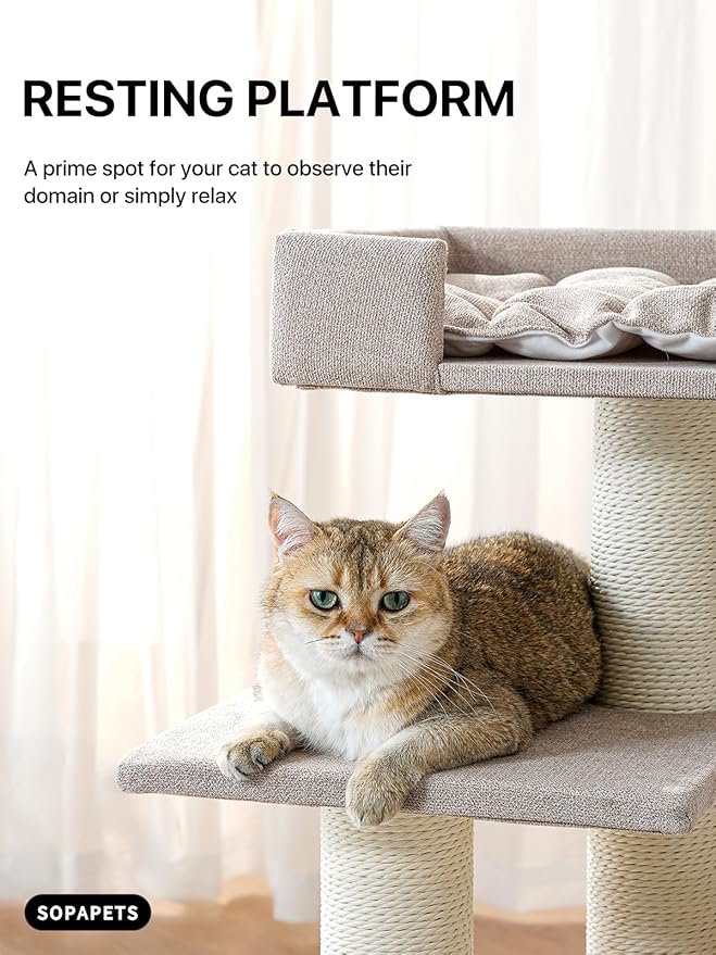 Maine Coon Cat Tree for Indoor Cats Large Adult,Modern Cat Tower for Extra Large Cats 20 lbs+,Heavy Duty Cat Tree with Sisal Scrathing Post,Hammock,Perch,Condo,Bed (Beige)