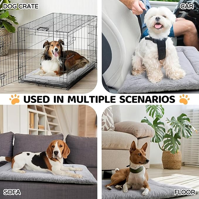 Dog Crate Pad Dog Bed Mat for XL Large Dogs Washable Pet Kennel Pad for 48 inch Cage Ultra Soft Flat Puppy Mattress Cat Cushion for Cozy Sleeping Anti-Slip (48" x 30", Grey)