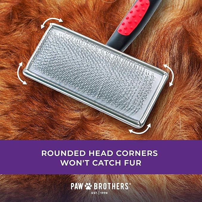 Paw Brothers Grooming Tool and Nature's Specialties Conditioning Spray Bundle - Coated Pin Flat Slicker Brush, X-Large - Quicker Slicker Detangling and Conditioning Spray, Ready to Use, 16 oz
