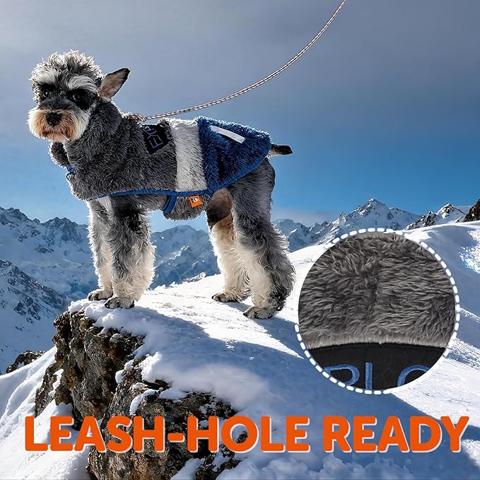 FOFOS Dog Winter Coat, Plush Dog Jacket with Leash Hole, Adjustable Warm Pet Snow Vest for Small Medium Dogs, Gray, XS