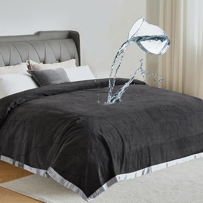 Waterproof Blanket Cover 90"x90" for Baby, Adults, Dogs, Cats or Any Pets, 3 Layer Protector and 100% Leak Proof Blanket for Bed, Sofa and Other Furniture, Easy to Clean, Dark Grey & Light Grey