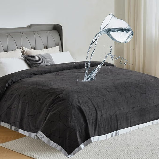 Waterproof Blanket Cover 90"x90" for Baby, Adults, Dogs, Cats or Any Pets, 3 Layer Protector and 100% Leak Proof Blanket for Bed, Sofa and Other Furniture, Easy to Clean, Dark Grey & Light Grey