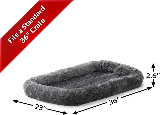 New World Dog Bed – Gray Faux Fur Bolster, Ultra-Soft and Machine Washable, Fits 36-Inch Crates and Carriers, for Medium to Large Sized Breeds