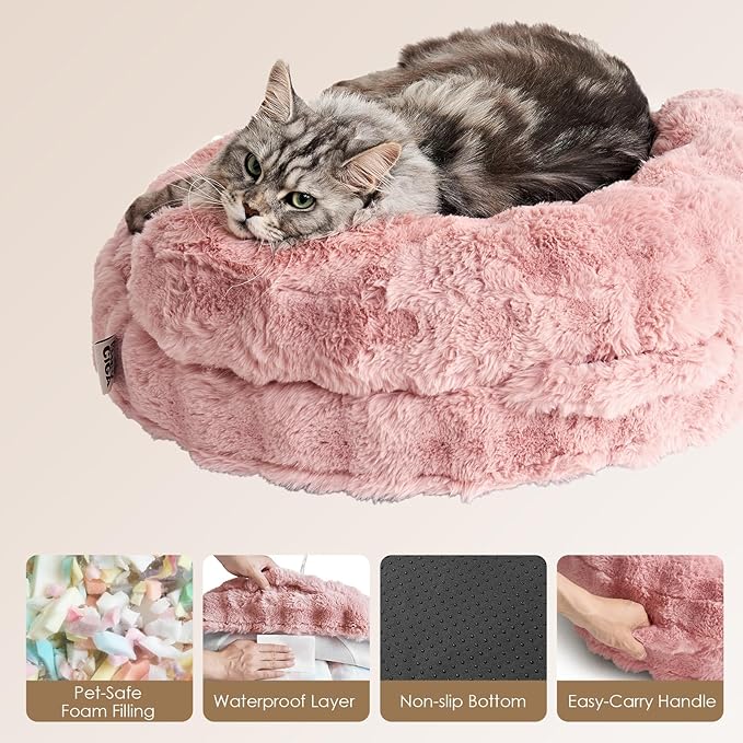 EHEYCIGA Extra Small Dog Bed and Cat Couch for Puppy and Kitten - Fluffy Faux Rabbit Fur Pet Sofa with Washable Removable Cover, Waterproof and Non-Slip, 20 Inch Pink