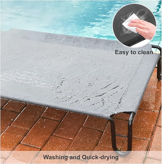 pettycare Elevated Outdoor Dog Bed - Raised Dog Cot for Large Dogs, Waterproof Pet Cot Bed Easy to Assemble, Cooling with Breathable Teslin Mesh, Durable, Non Slip, Up to 65 lbs,Grey