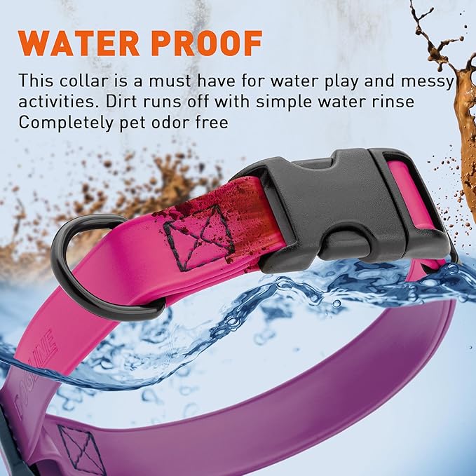 Dogline Durable Biothane Waterproof Collar for Dogs - Odor-Resistant Coated Webbing, Quick-Release Design, Comfortable Adjustable Fit, 1" W by 15-25" L,Magenta Pink