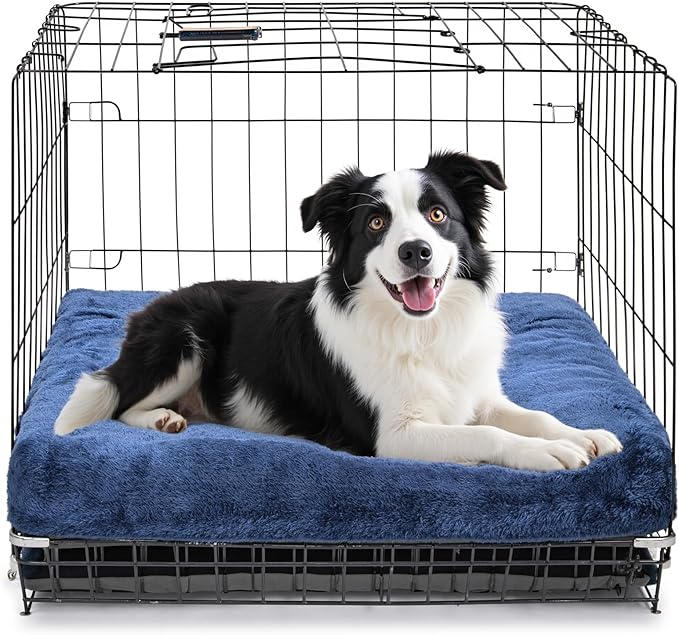 POMIU 2-Pack Washable Dog Bed, Deluxe Plush Crate Beds with Anti-Slip, Machine Washable Kennel Pad Sleeping Mat for Large, Medium and Small Dogs (2 Pack x Navy, 35.0" L x 23.0" W x 3.0" Th)