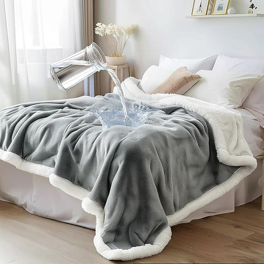 Waterproof King Size Blanket - Sherpa Fleece Reversible Throw, Soft Warm Leak-Proof Bed & Couch Protector for Kids, Pets & Everyday Spills (Velvet Gray/Cloud White, King 90x108)