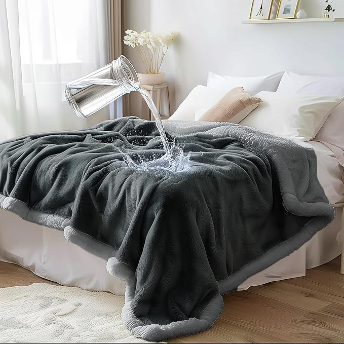 Waterproof Blanket Twin Size - Sherpa Fleece Reversible Throw, Soft Warm Leak-Proof Bed & Couch Protector for Kids, Pets & Everyday Spills (Charcoal Grey/Silver Grey, 65x90