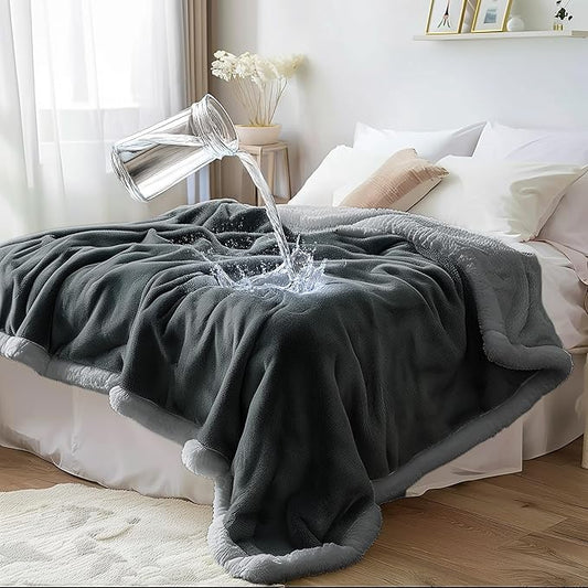 Waterproof Blanket Twin Size - Sherpa Fleece Reversible Throw, Soft Warm Leak-Proof Bed & Couch Protector for Kids, Pets & Everyday Spills (Charcoal Grey/Silver Grey, 65x90