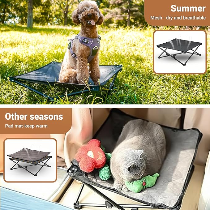 KingCamp Elevated Dog Bed for Small Dogs, Raised Outdoor Indoor Portable Cooling Cot Lifted Pet Hammock Off Ground with Washable Breathable Mesh & Frame with Non Slip Foot for Camping Backyard, Black