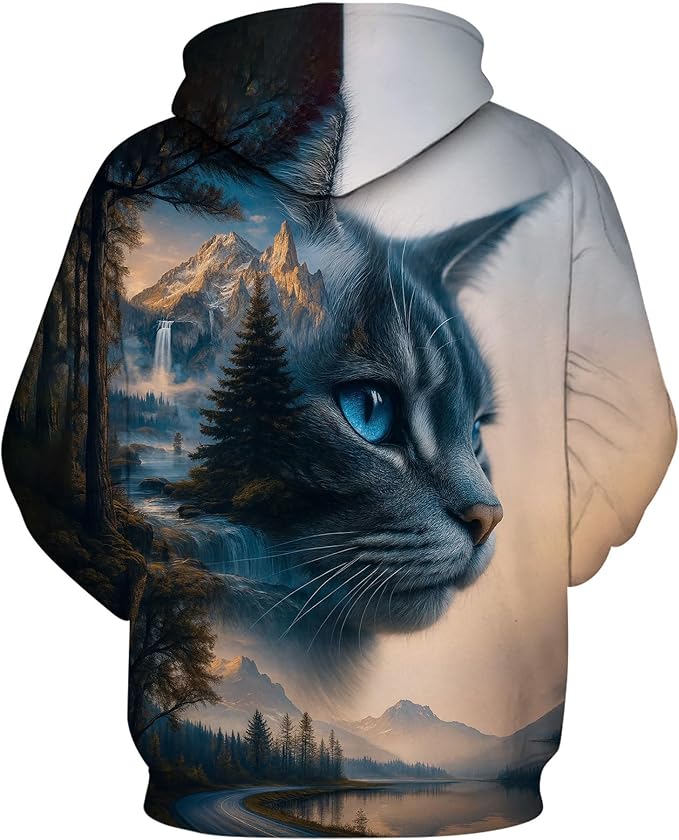 Blissboy Novelty Long Sleeve Hoodie Funny Cat Print Sweatshirts