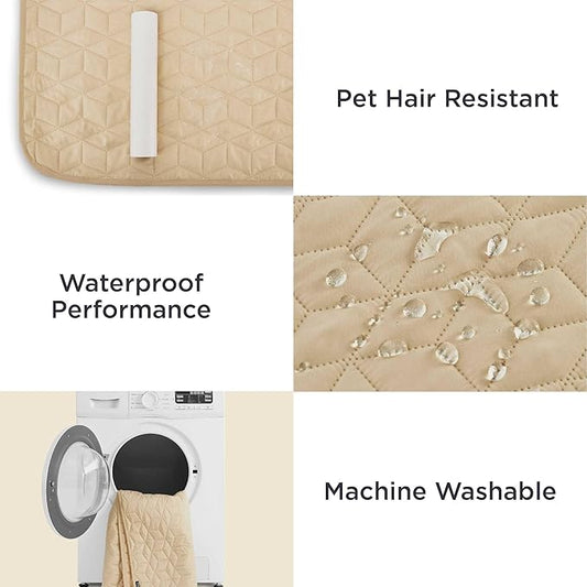 Bedsure 100% Waterproof Bed Cover for Dogs Washable - Non Slip Waterproof Dog Blanket for Bed, Lightweight Furniture Protector Durable for Pet Cat Puppy with Non-Slip Bottom, Beige, 68x82IN
