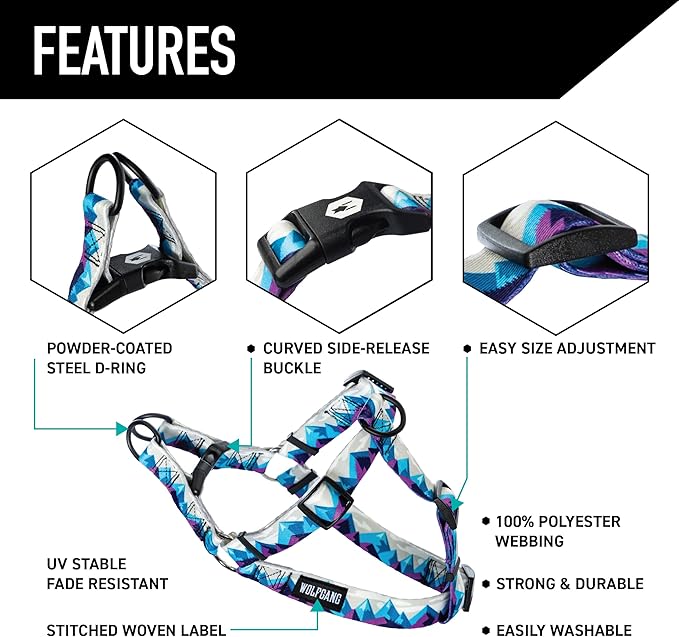 Wolfgang Heavy Duty Adjustable Dog Harness, Pull-Tested to Over 800 lbs for Walking & Training, RockyPeaks Print, Small