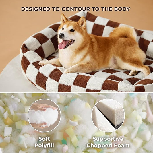LE SURE Cute Dog Bed for Large Dogs - Washable Pet Beds,Cozy Rectangle Orthopedic Sofa with Jacquard Shaggy Plush & Anti Slip Bottom,36x27x8inches