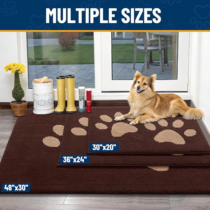 Smiry Dog Door Mat for Muddy Paws 40x32, Dirt Trapper Non Slip Washable Indoor Doormats, Absorbent Entryway Carpet for Inside Floor, Brown