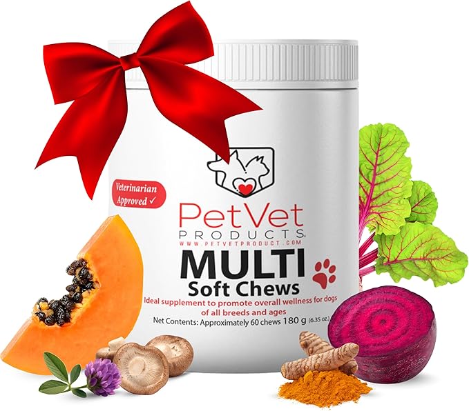 Pet Vet Multi Soft Chews for Dogs (Beef Liver, 60 Chews) – Multivitamins, Probiotics for Digestive Health – Glucosamine, Skin Supplement – Immune Support, Supplements & Vitamins