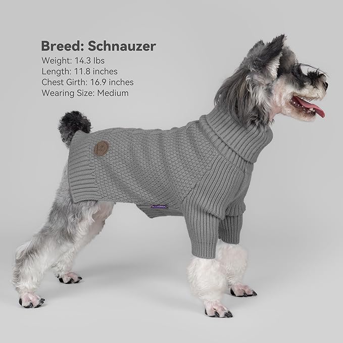 cyeollo Small Dog Sweater with Long Sleeves Turtleneck Knitted Warm Dog Clothes Puppy Sweaters for Small Dogs, Grey S