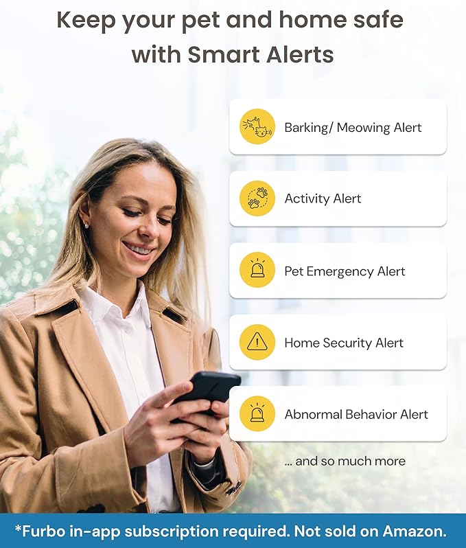 Furbo Mini 360° [New] 2K QHD Pet Camera - Unlock Smart Camera & Smart Features w/Paid Plan: Dog & Cat Safety Alerts, Rotating Treat Dispenser w/Speaker (Subscription Required, Low Risk 3mo Minimum)