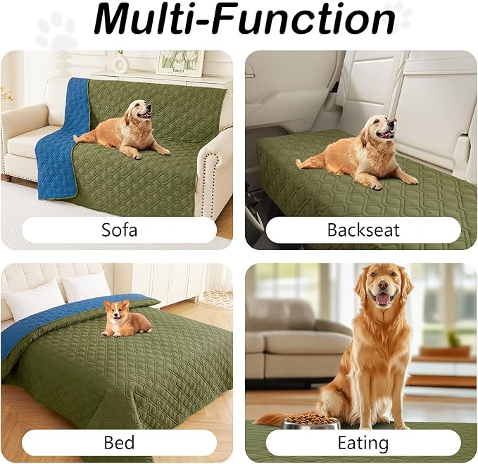hyha Waterproof Dog Bed Blanket, Soft Pet Blankets, Waterproof Couch Cover for Dogs, Reversible Sofa Covers Washable for Furniture (30x53 Inch, Green/Navy Blue)