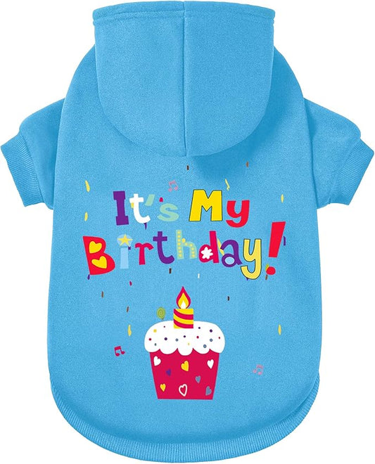 GreenJoy Dog Sweater Dog Hoodie Cold Weather Coat Hooded Sweatshirt for Puppies,Cats, Small Medium Large Dogs (Blue(It's My Birthday), Small)