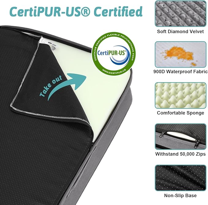 Orthopedic Dog Bed for Large Dog, XL Pet Couch for Extra Large Dog, Big Supportive Foam Bolster Sofa with Waterproof Lining Cover, Anti-Slip, Comfort, Washable, 42x30x7.5 in, U-Shaped, Grey