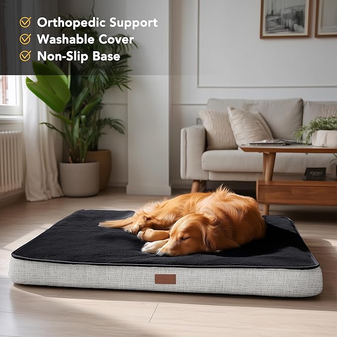 Deconovo Orthopedic Dog Bed with Anti-Slip Mat Design Removable Washable Cover Foam Pet Bed Mat, Pet Sleeping Mattress for Large, Medium, Small Dogs, 44x32x3 Inch, Dark Grey