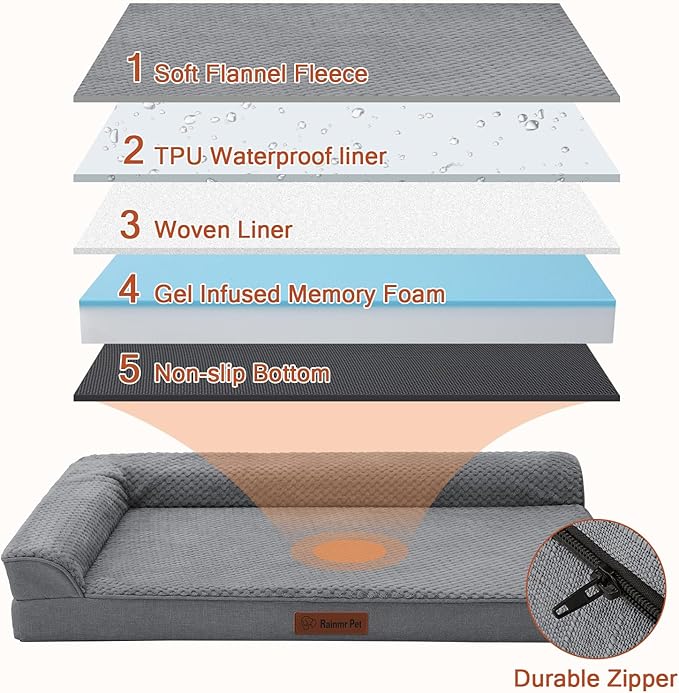 Orthopedic Dog Beds Large Sized Dog, 44x32x6 Inches Memory Foam Pet Bed for Large Dogs, Washable Removable Cover, Nonskid Bottom, Waterproof, Dark Grey