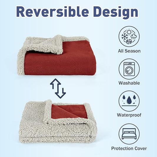Kritter Planet Waterproof Pet Blanket for Bed, Reversible Sherpa Fleece Protector Couch Cover for Pets, Liquid Proof Furniture Protector for Medium Large Dogs