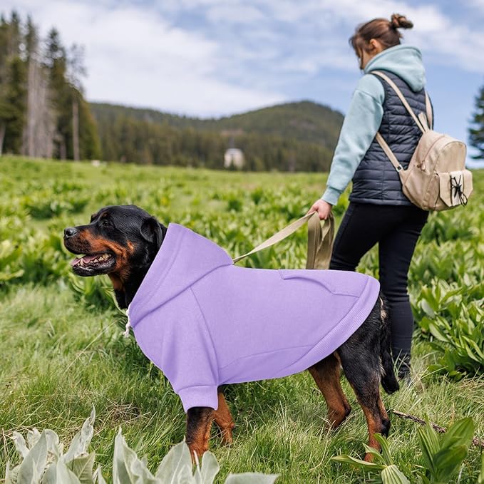 4XL Dog Sweaters for Large Dogs,Dog Hoodie,Cozy Fleece Interior Sweatshirt with Hood & Pocket,Leash Hole,Pet Clothes Sweater Hoodie for Large Dogs,Light Purple&4XL