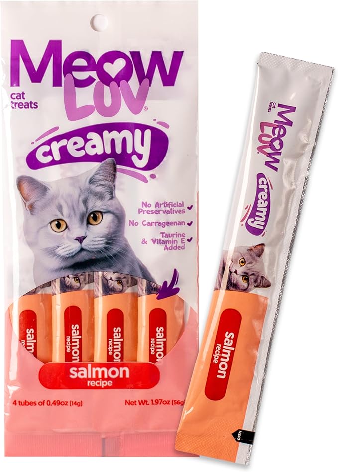 Ultra Chewy Meow Luv Salmon Recipe Lickable Cat Treats - Delicious Squeezable Cat Treats - Carrageenan Free - No Artificial Preservatives - Irresistible Snack - 0.5 Ounce Tubes (Pack of 10)