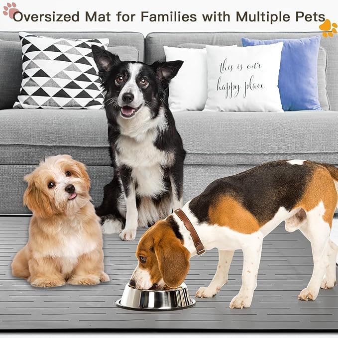 Largest Dog Food Mat, 39.5"x29.5" Silicone Dog and Cat Mat for Food and Water Bowls, Thinken Waterproof Non-Slip XXXL Pet Feeding Mat for Floors (Dark Brown)