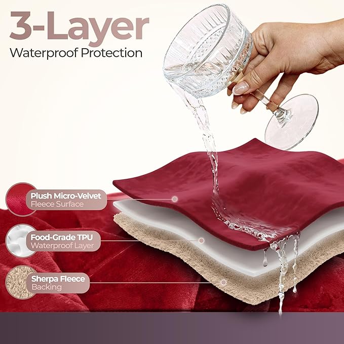Sacred Weapon Waterproof Blanket for Bed 80″ x 50″ – Dual Sherpa & Micro-Velvet – This Love Blankets for Couples Waterproof are Washable & Dryer Safe – Dark Red Water Proof Blanket for Couch