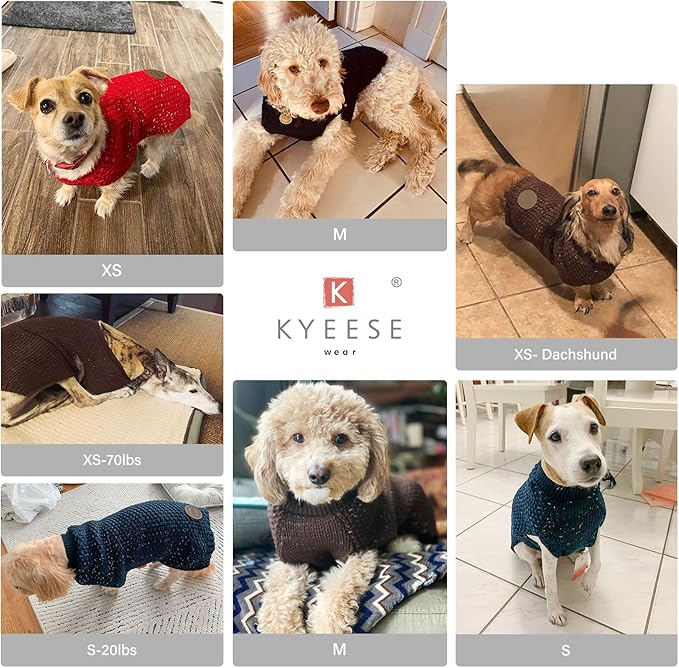 KYEESE Dog Sweater with Leash Hole for Small Dogs Male Warm Pullover with Reflective Thread Soft Knitwear Boy Dog Clothes Cozy Lightweight Thick Sweater Pet Indoor Outdoor Wear,Dark Red,X-Small