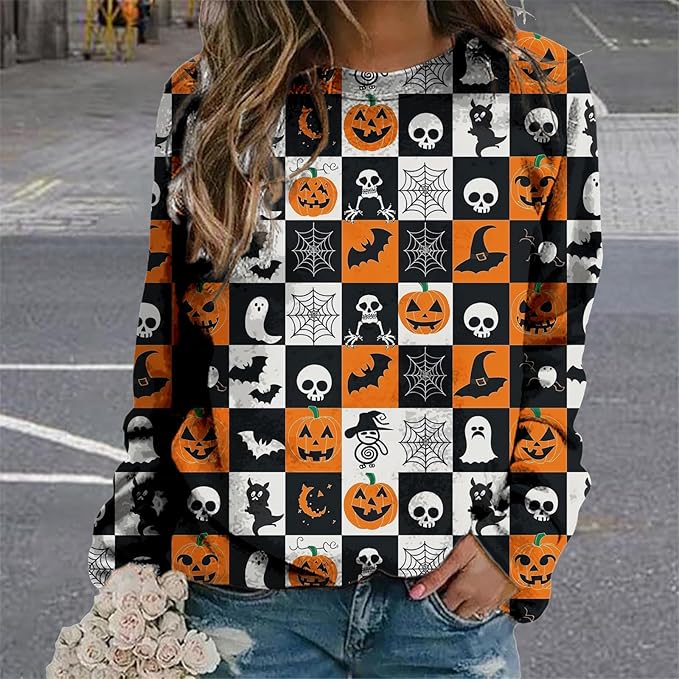 MARSVOVO Fall Sweatshirt for Women Novelty Spider Web Shirt Dressy Casual Crewneck Tunic Tops Spring Graphic Pullover