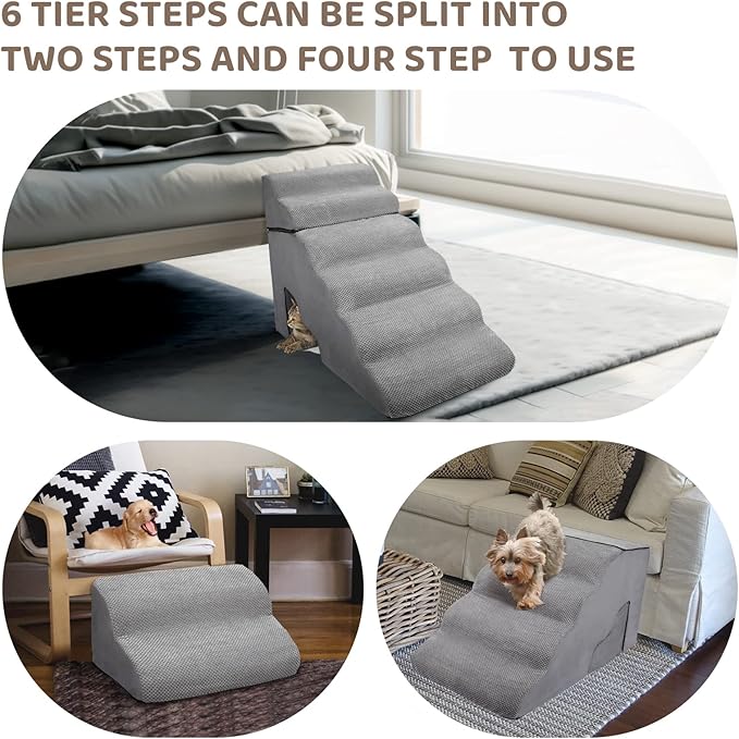 30-36 inches High Foam Dog Stairs & Steps for High Beds Tall (30 H 6-Tier Gray)