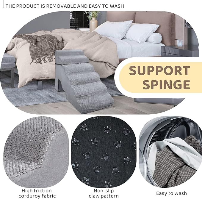 30-36 inches High Foam Dog Stairs & Steps for High Beds Tall (30 H 6-Tier Gray)