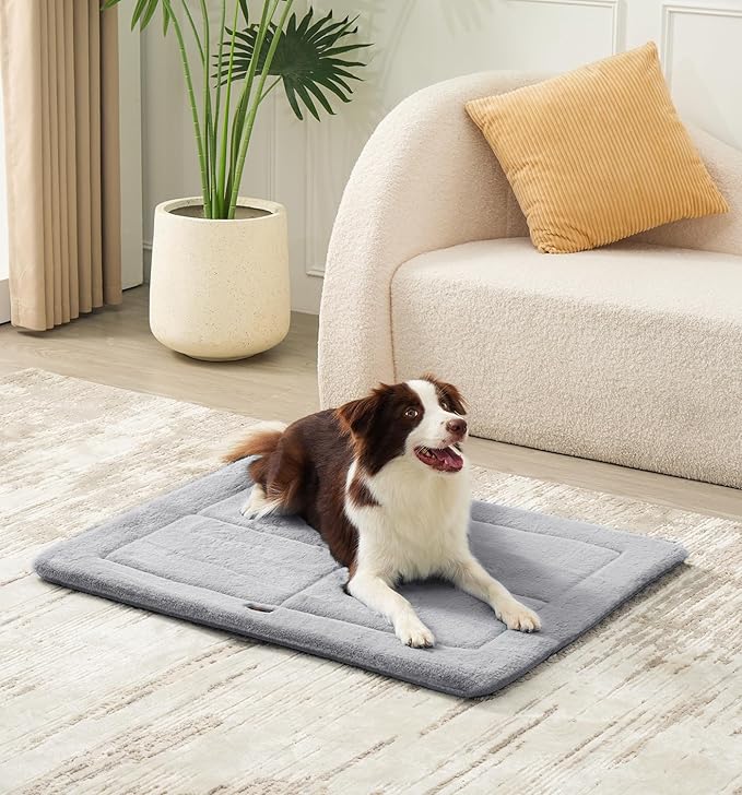 MADE 4 PETS Dog Crate Pad Bed for Medium Dogs, Washable & Reversible, Anti-Slip Kennel Mat for Cozy Sleeping, Soft Fluffy Dog Bed for Indoor & Outdoor Use, 29"x21", Gray