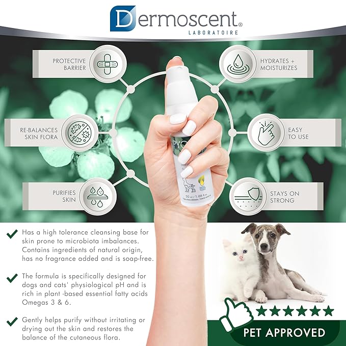 Dermoscent PYOclean® Spray for Dogs & Cats Balances the Skin, Prevents Pimples, Chin Acne, Reddened Skin & Scabs, 50 ml (1.66 fl. oz.)