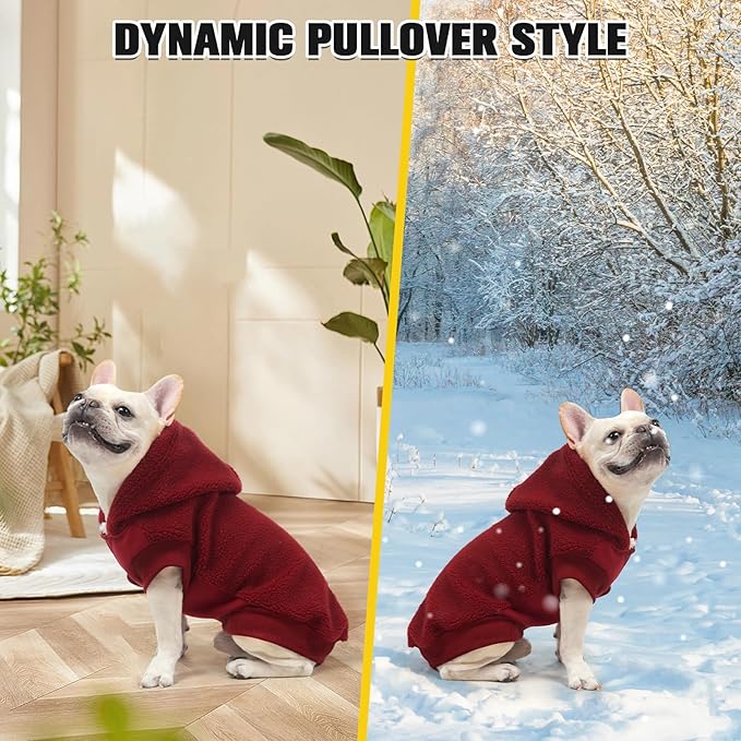BINGPET Dog Hoodie Dog Sweater with Leash Hole, Warm Fleece Dog Sweatshirt with Hood, Cold Weather Dog Clothes Winter Coat for Puppy Small Medium Large Dogs Boy and Girl(Red, M)