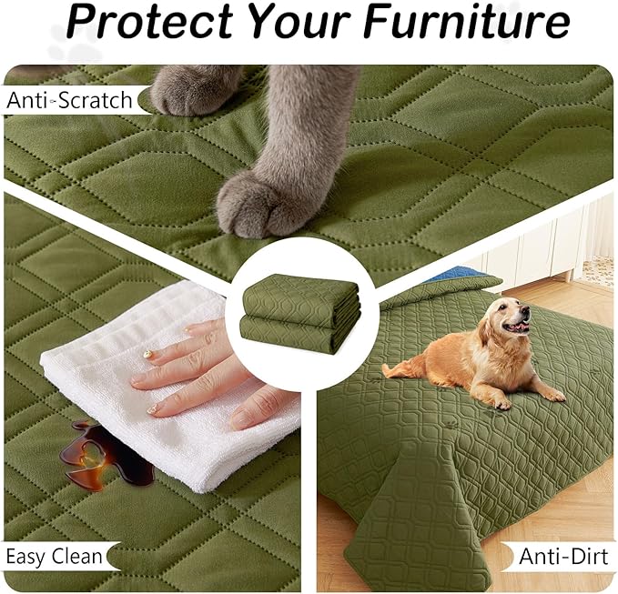 hyha Waterproof Dog Bed Blanket, Soft Pet Blankets, Waterproof Couch Cover for Dogs, Reversible Sofa Covers Washable for Furniture (82x102 Inch, Green/Navy Blue)