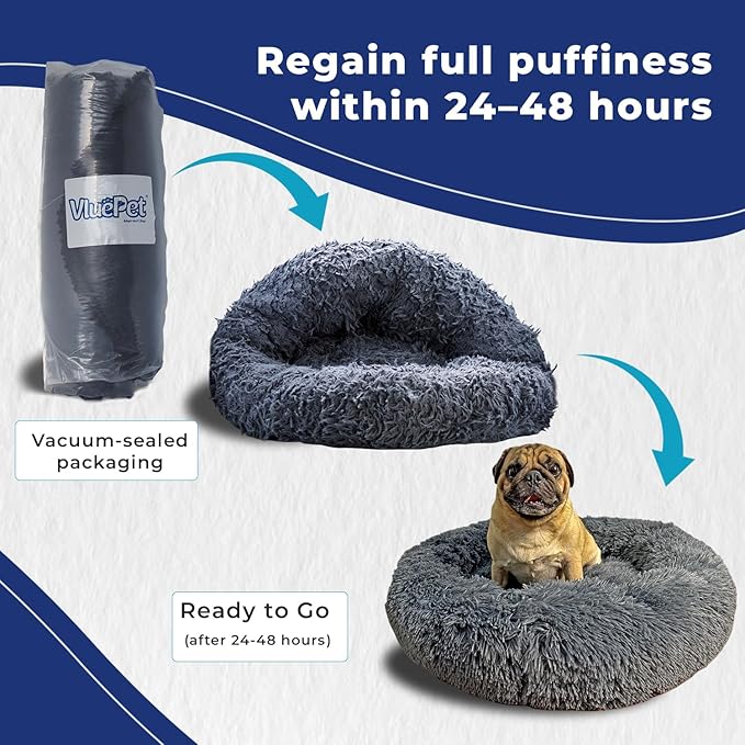 | Calming Dog Bed - Round Warming Polyester Bed for Cat and Dog - Durable Sleeping Cotton Bed with Comfortable - Machine Washable Mute Base Bed - Non-Slip Bed for All Breeds - Medium - Grey