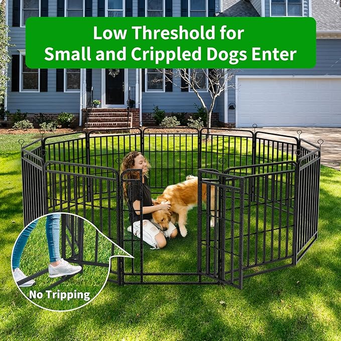 Dog Fence Outdoor 16 Piece Panels 40" Height, Square Steel Pipe with Reinforced Crossbars, Anti-Rust Heavy Duty Dog Playpen with Doors Portable for Yard RV Camping, Total 36FT, 103 Sq.ft, Snowy Black