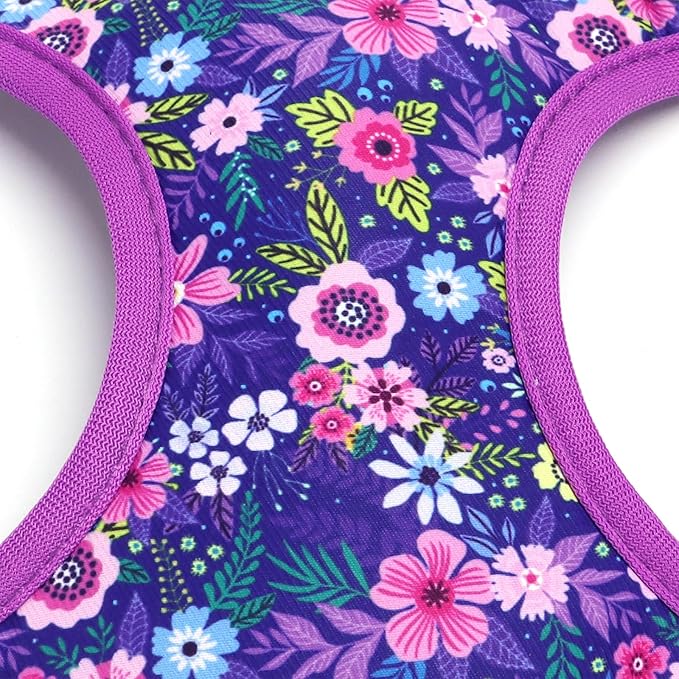 Moonpet Step in Dog Harness Leash Set- All Weather Reflective No-Pull Floral Pattern Padded Mesh Vest Harness for Cats Puppy Extra-Small Small Medium Large Dogs - Dark Flower - XS