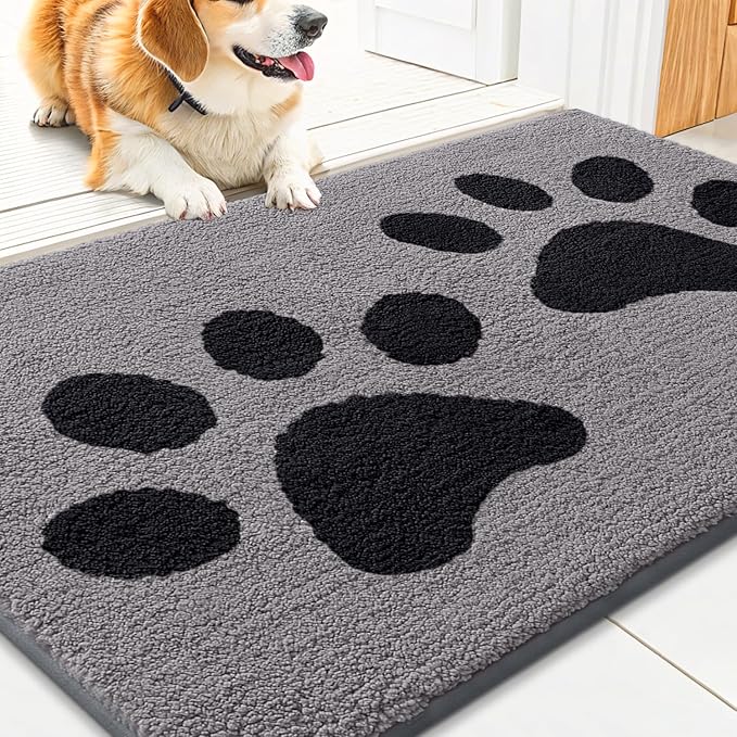 Smiry Dog Door Mat for Muddy Paws 30x20, Dirt Trapper Non Slip Washable Indoor Doormats, Absorbent Entryway Carpet for Inside Floor, Grey
