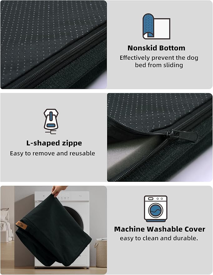Sytopia 42" XL Indestructible Waterproof Chew-Resistant Dog Bed, 90 lbs Capacity for Extra Large Dogs, Indoor & Outdoor Use, Black