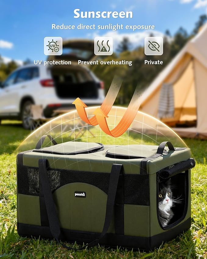 Pecute Cat Carrier for 2 Cats,Collapsible Soft Cat Carrier for Small to Medium Cat,can Hold 20lbs+ for Two Kitty Puppy,Stable and Secure Framework Design,Extra Large Dog Carrier for Travel,Green